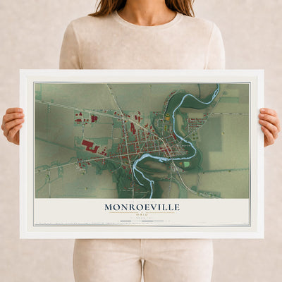 Map of Monroeville, Ohio, 12 x 18 inch print in a white wood frame