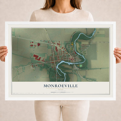 Map of Monroeville, Ohio, 18 x 24 inch print in a white wood frame