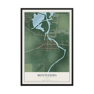 Map of Montezuma, Ohio, 12 x 18 inch print in a black wood frame