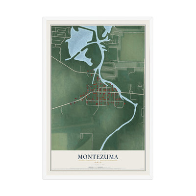 Map of Montezuma, Ohio, 12 x 18 inch print in a white wood frame