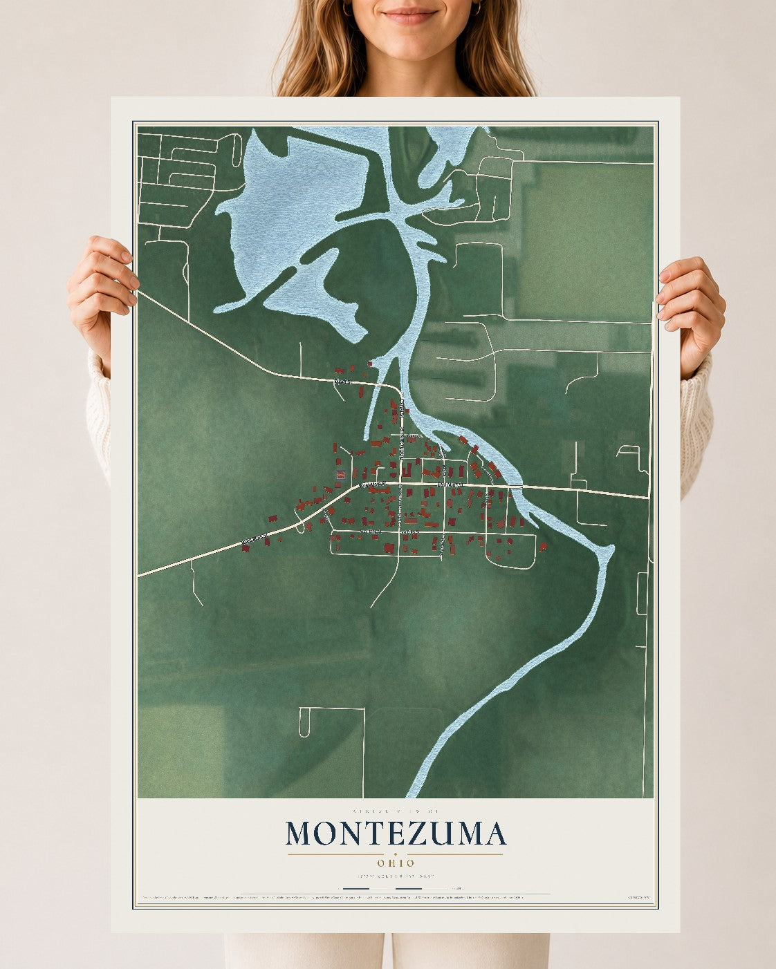 Map of Montezuma, Ohio, 24 x 36 inch unframed archival matte print
