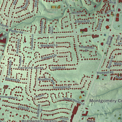 Close-up of the map of Montgomery, Ohio print showing street and building detail