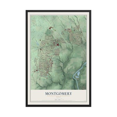 Map of Montgomery, Ohio, 12 x 18 inch print in a black wood frame