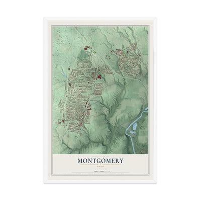 Map of Montgomery, Ohio, 12 x 18 inch print in a white wood frame