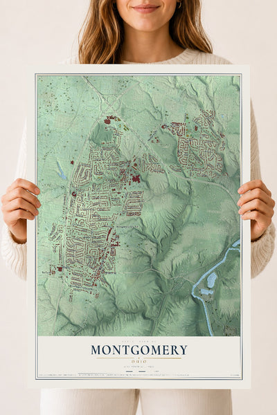 Map of Montgomery, Ohio, 18 x 24 inch unframed archival matte print