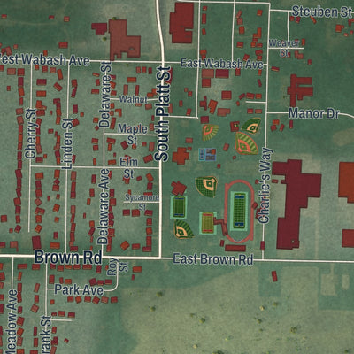 Second close-up of the map of Montpelier, Ohio print showing more streets and buildings