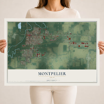 Map of Montpelier, Ohio, 18 x 24 inch unframed archival matte print