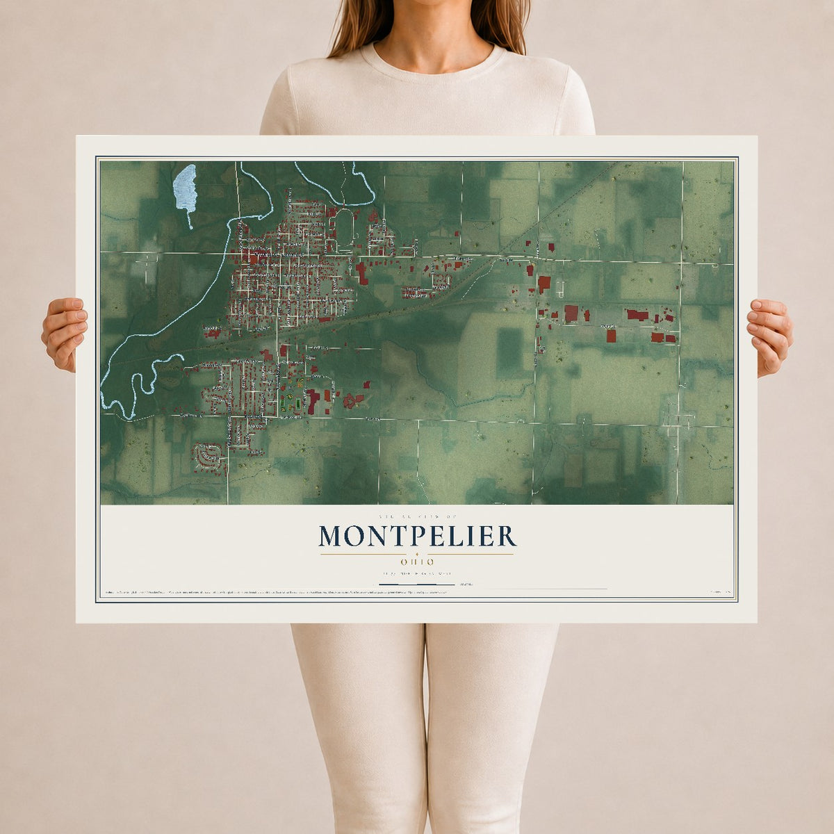 Map of Montpelier, Ohio, 24 x 36 inch unframed archival matte print
