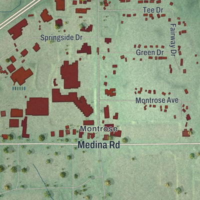 Close-up of the map of Montrose-Ghent, Ohio print showing street and building detail