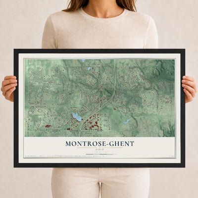 Map of Montrose-Ghent, Ohio, 12 x 18 inch print in a black wood frame