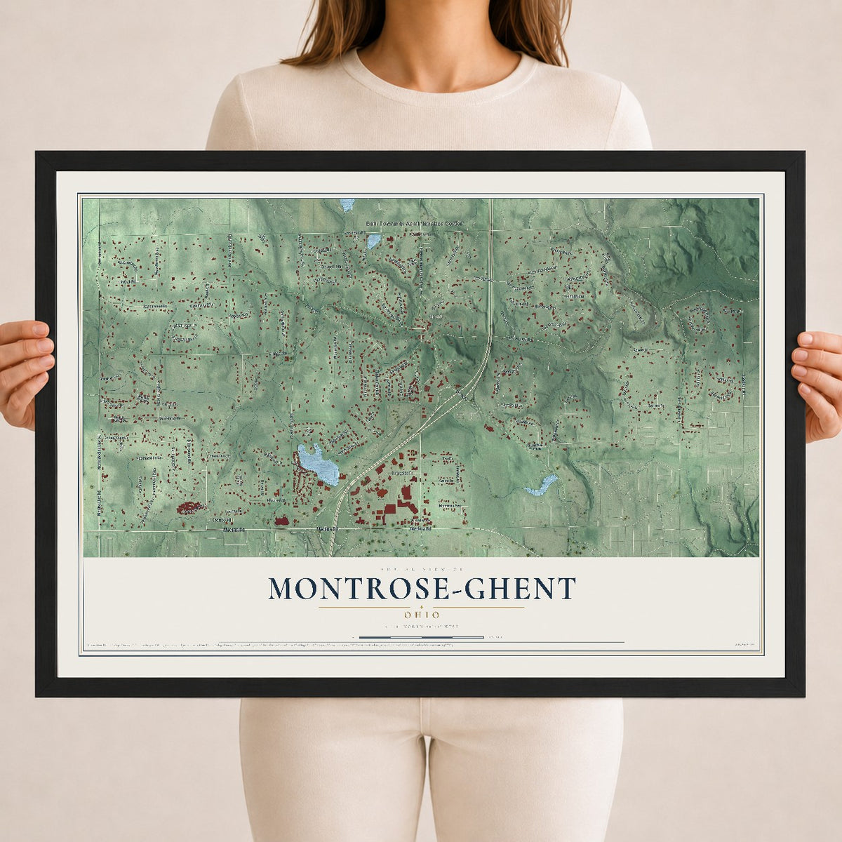 Map of Montrose-Ghent, Ohio, 18 x 24 inch print in a black wood frame
