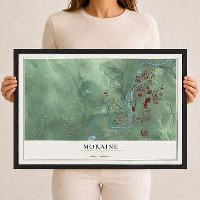 Map of Moraine, Ohio, 12 x 18 inch print in a black wood frame
