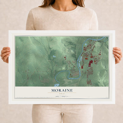 Map of Moraine, Ohio, 12 x 18 inch print in a white wood frame