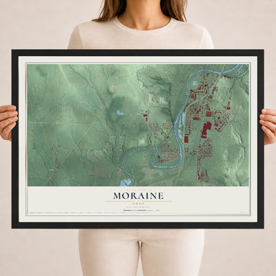 Map of Moraine, Ohio, 18 x 24 inch print in a black wood frame