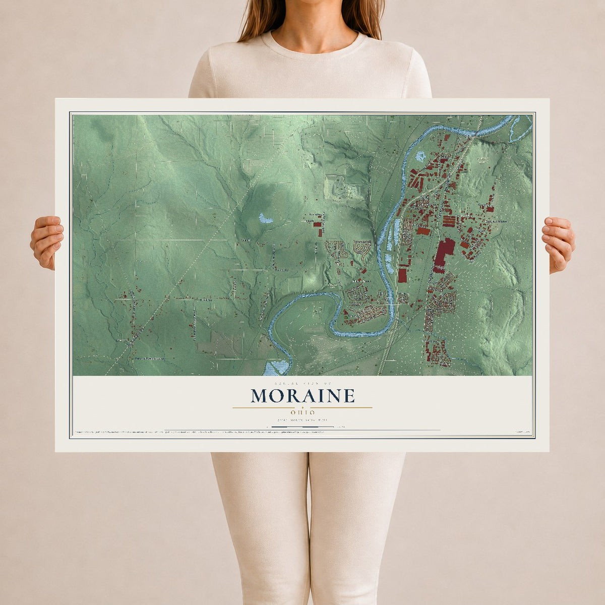 Map of Moraine, Ohio, 24 x 36 inch unframed archival matte print