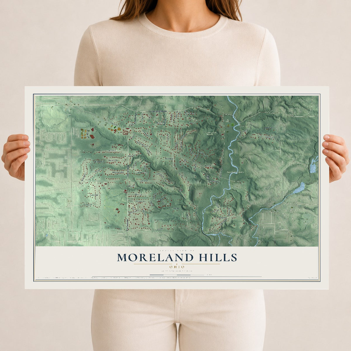 Map of Moreland Hills, Ohio, 12 x 18 inch unframed archival matte print