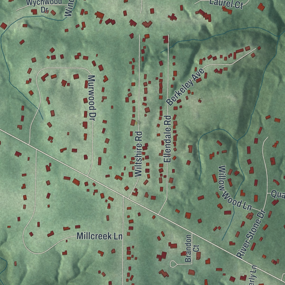 Second close-up of the map of Moreland Hills, Ohio print showing more streets and buildings