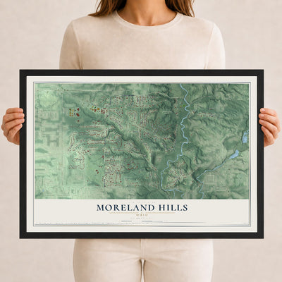 Map of Moreland Hills, Ohio, 12 x 18 inch print in a black wood frame