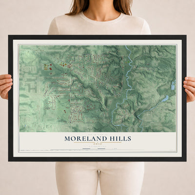 Map of Moreland Hills, Ohio, 18 x 24 inch print in a black wood frame