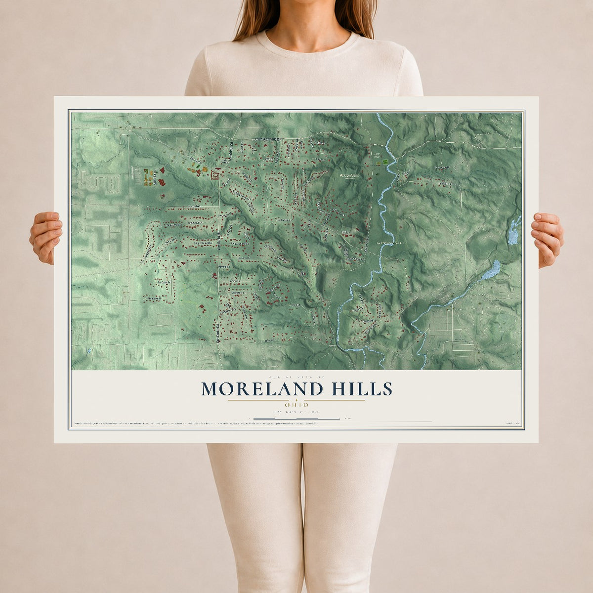 Map of Moreland Hills, Ohio, 24 x 36 inch unframed archival matte print