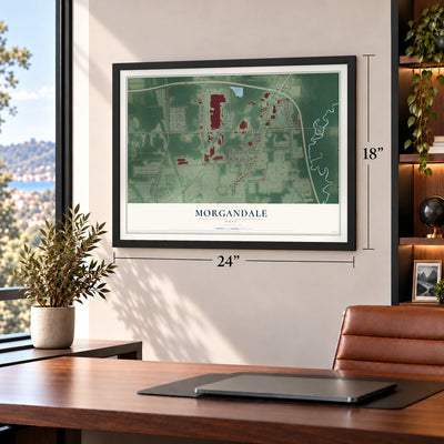 Morgandale, Ohio map, 18 x 24 inch print in a black frame in a home office