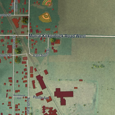 Close-up of the map of Morral, Ohio print showing street and building detail