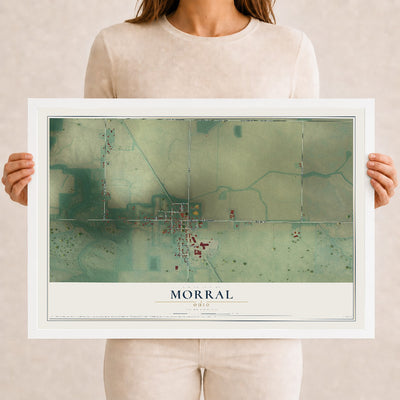 Map of Morral, Ohio, 12 x 18 inch print in a white wood frame