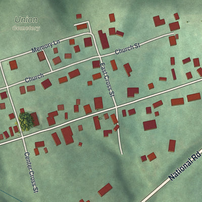Close-up of the map of Morristown, Ohio print showing street and building detail
