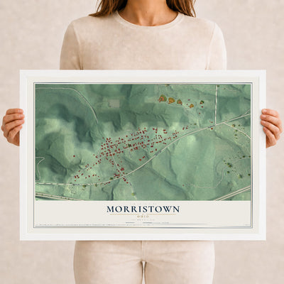 Map of Morristown, Ohio, 12 x 18 inch print in a white wood frame