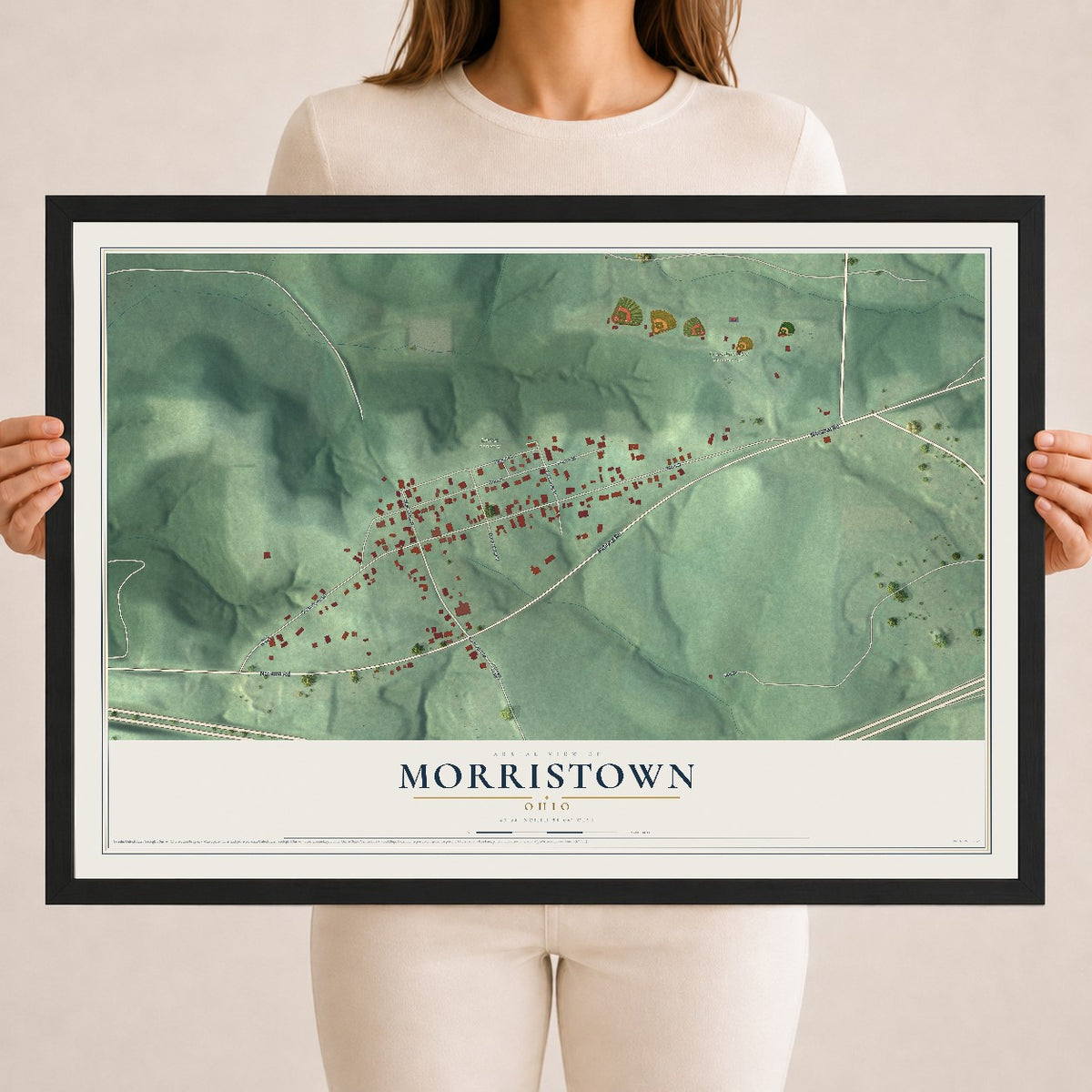 Map of Morristown, Ohio, 18 x 24 inch print in a black wood frame