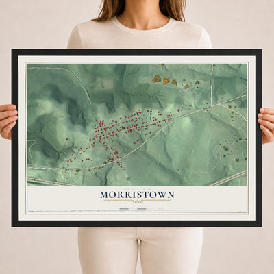 Map of Morristown, Ohio, 18 x 24 inch print in a black wood frame
