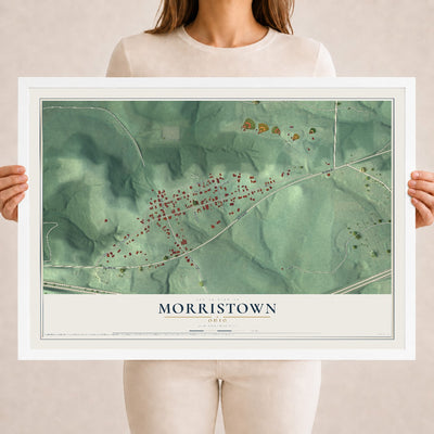 Map of Morristown, Ohio, 18 x 24 inch print in a white wood frame