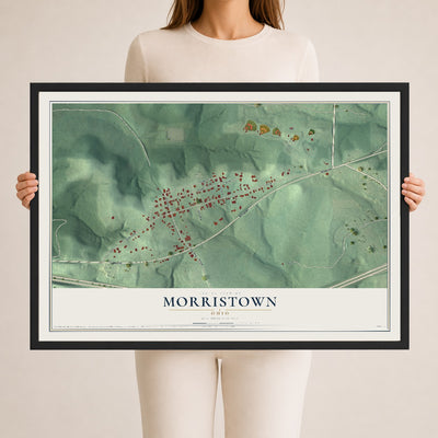 Map of Morristown, Ohio, 24 x 36 inch print in a black wood frame