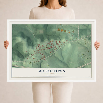 Map of Morristown, Ohio, 24 x 36 inch print in a white wood frame