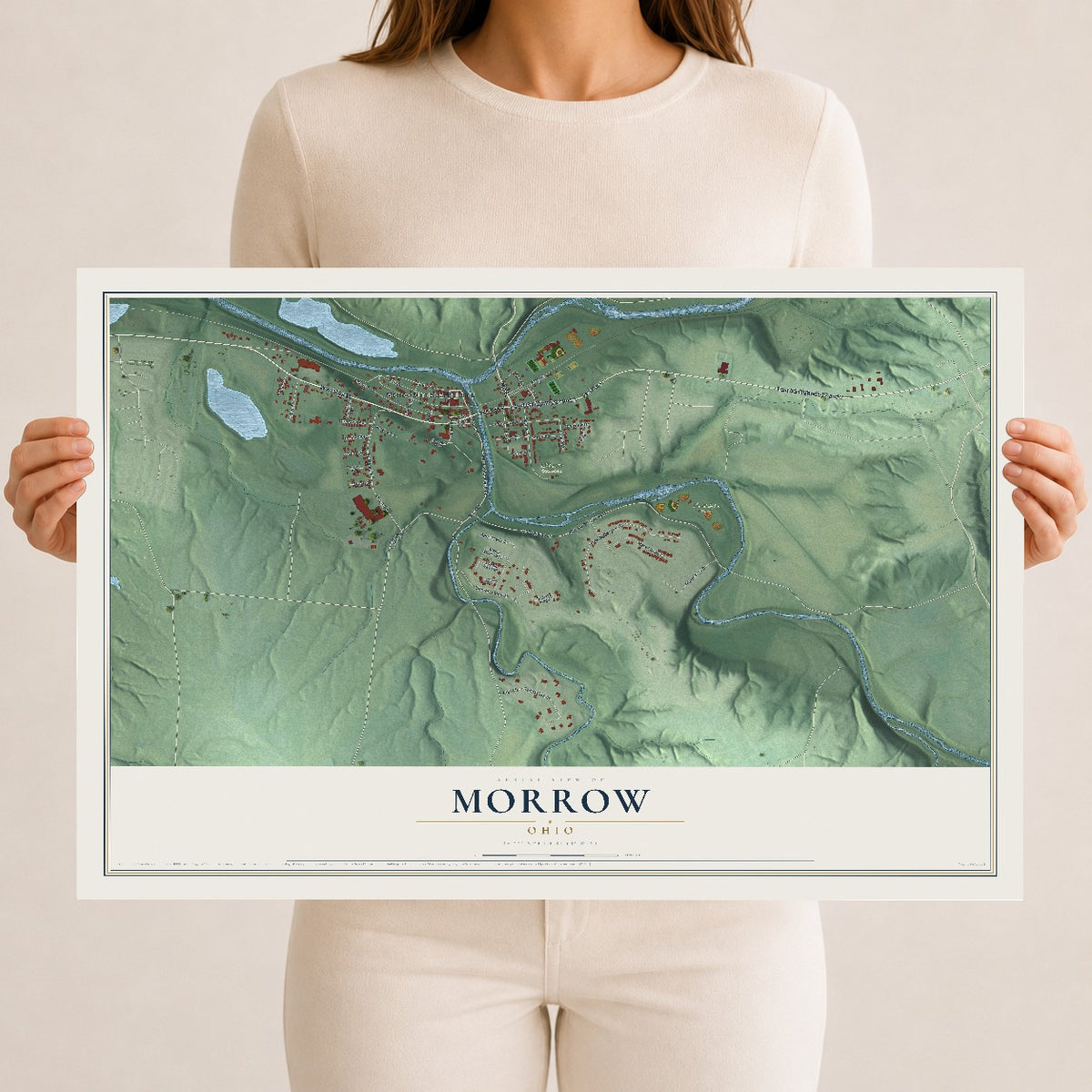 Map of Morrow, Ohio, 12 x 18 inch unframed archival matte print