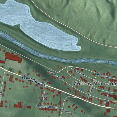 Close-up of the map of Morrow, Ohio print showing street and building detail