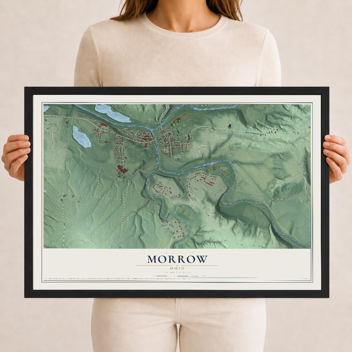 Map of Morrow, Ohio, 12 x 18 inch print in a black wood frame