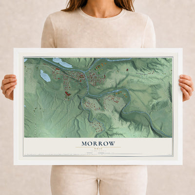 Map of Morrow, Ohio, 12 x 18 inch print in a white wood frame