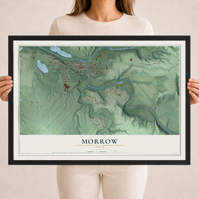 Map of Morrow, Ohio, 18 x 24 inch print in a black wood frame