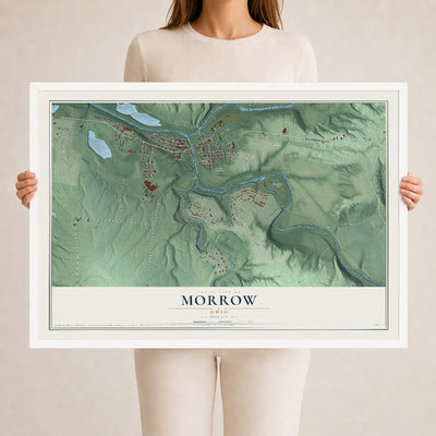 Map of Morrow, Ohio, 24 x 36 inch print in a white wood frame