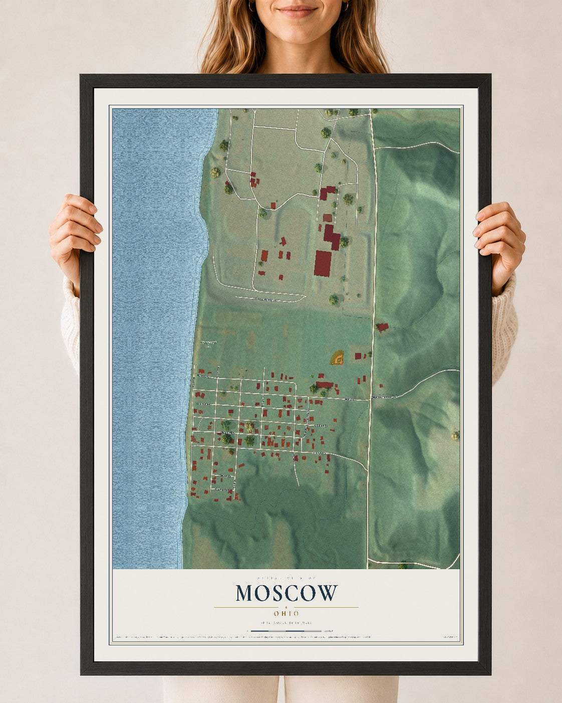 Map of Moscow, Ohio, 24 x 36 inch print in a black wood frame