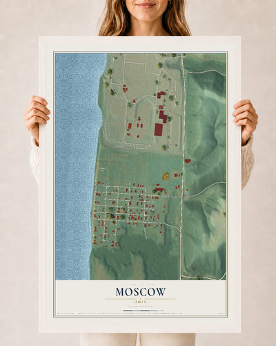 Map of Moscow, Ohio, 24 x 36 inch print in a white wood frame