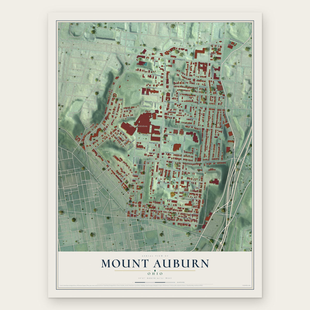 Mount Auburn, Ohio map print, the full design