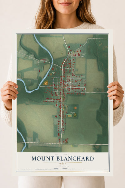 Map of Mount Blanchard, Ohio, 18 x 24 inch unframed archival matte print