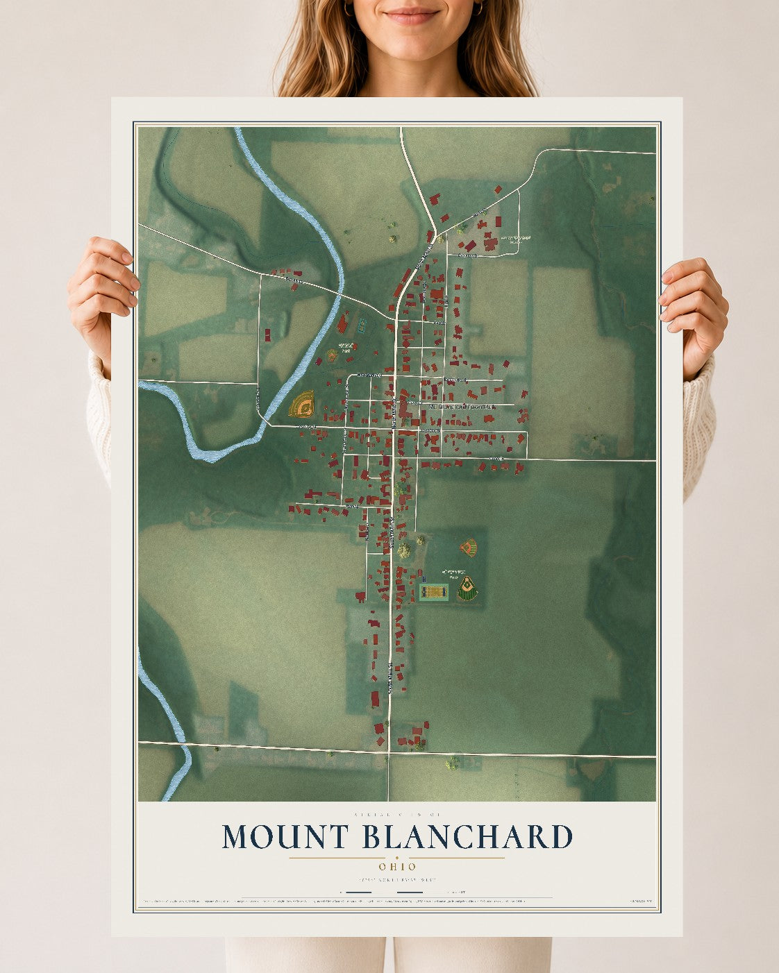 Map of Mount Blanchard, Ohio, 24 x 36 inch unframed archival matte print