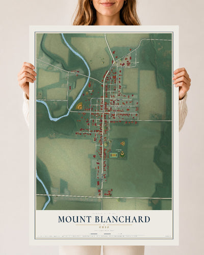 Map of Mount Blanchard, Ohio, 24 x 36 inch unframed archival matte print