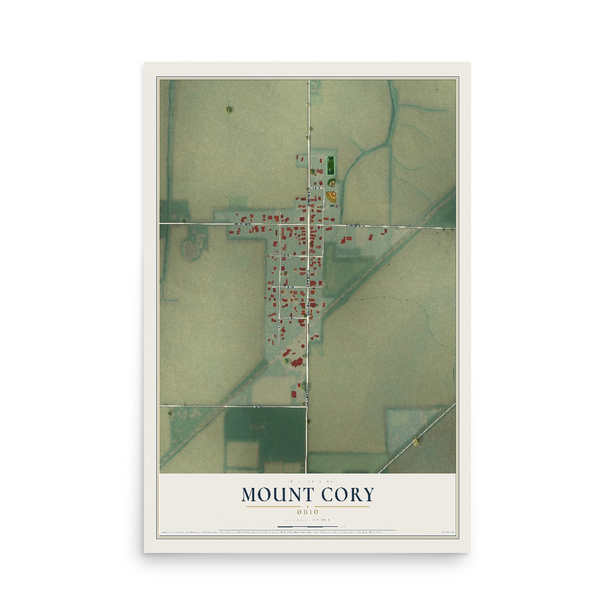Map of Mount Cory, Ohio, 12 x 18 inch unframed archival matte print