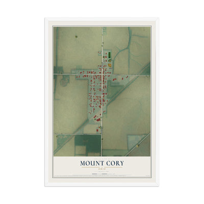 Map of Mount Cory, Ohio, 12 x 18 inch print in a white wood frame
