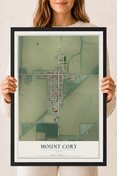 Map of Mount Cory, Ohio, 18 x 24 inch print in a black wood frame