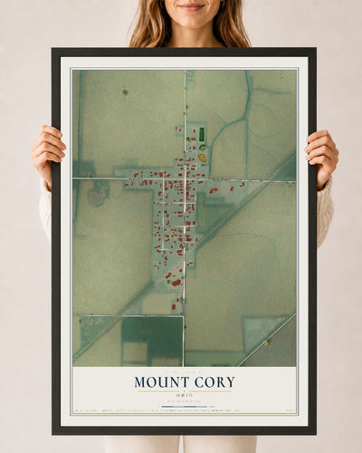 Map of Mount Cory, Ohio, 24 x 36 inch print in a black wood frame